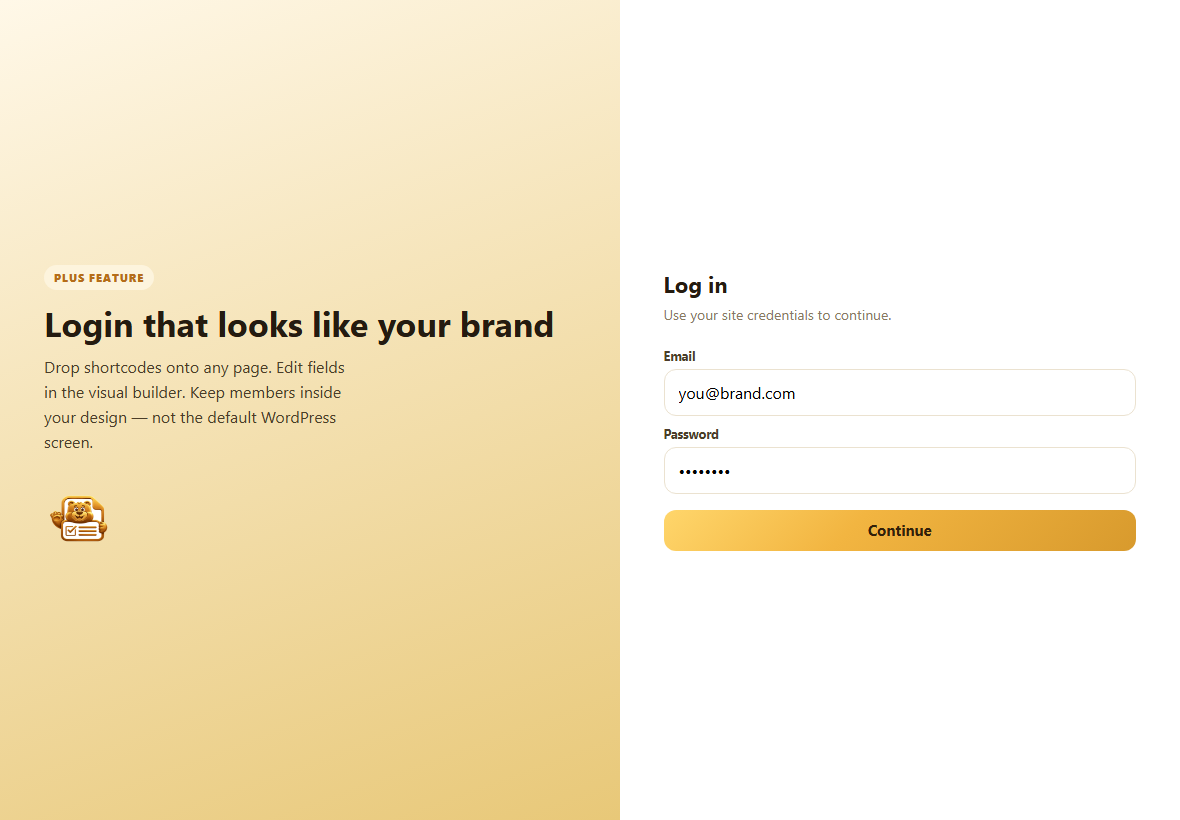 Branded split layout login page using PhemightForms