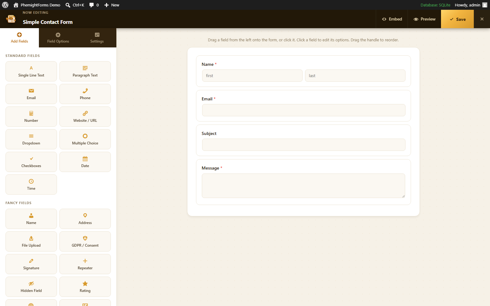 PhemightForms drag and drop form builder