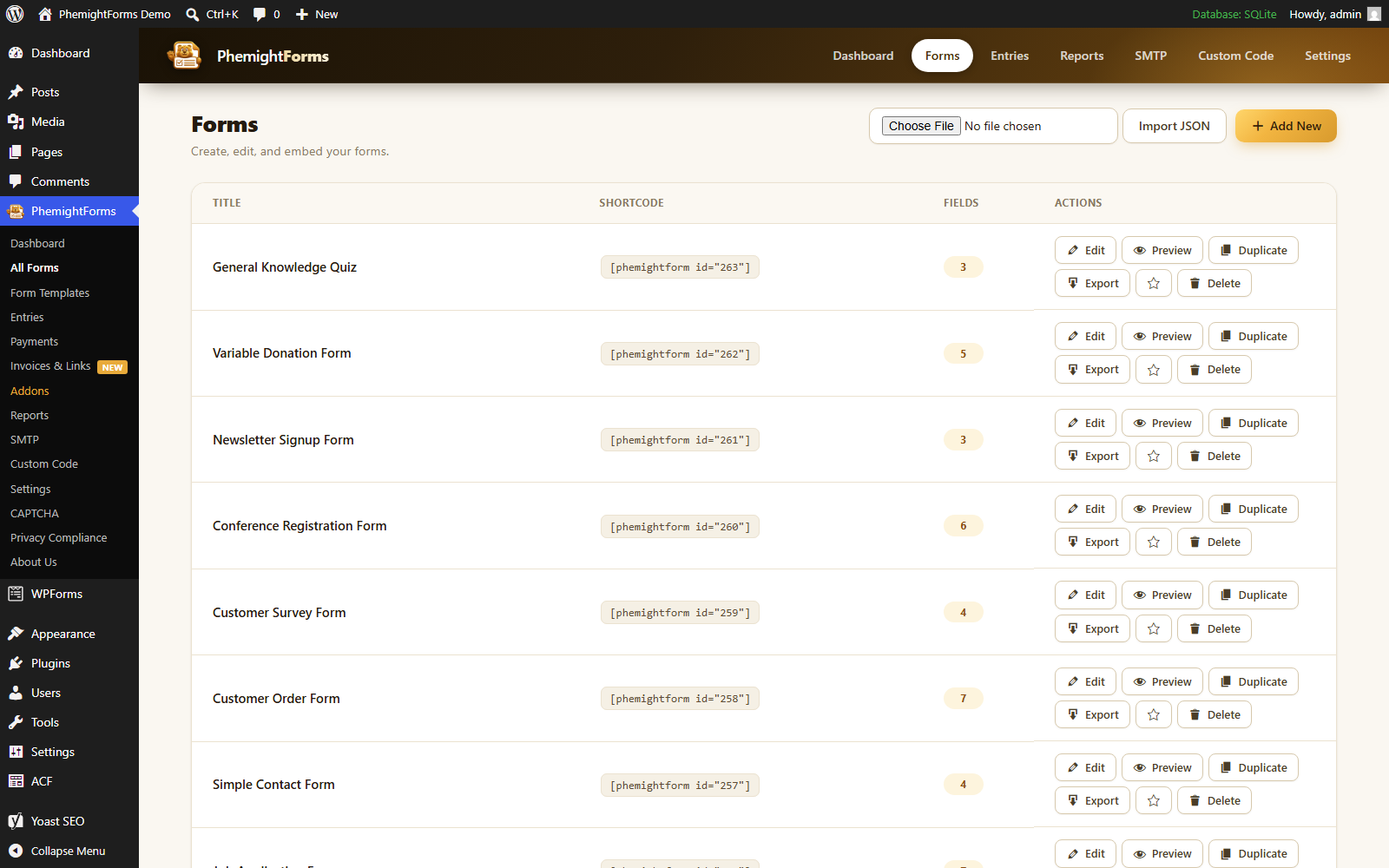 Managing forms in PhemightForms