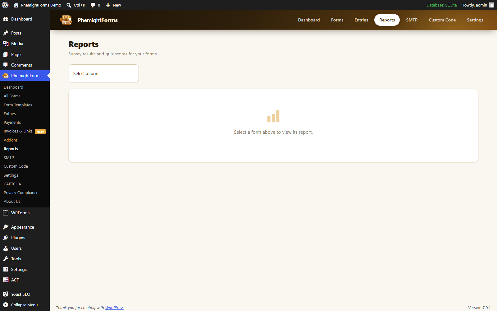 Reports screen